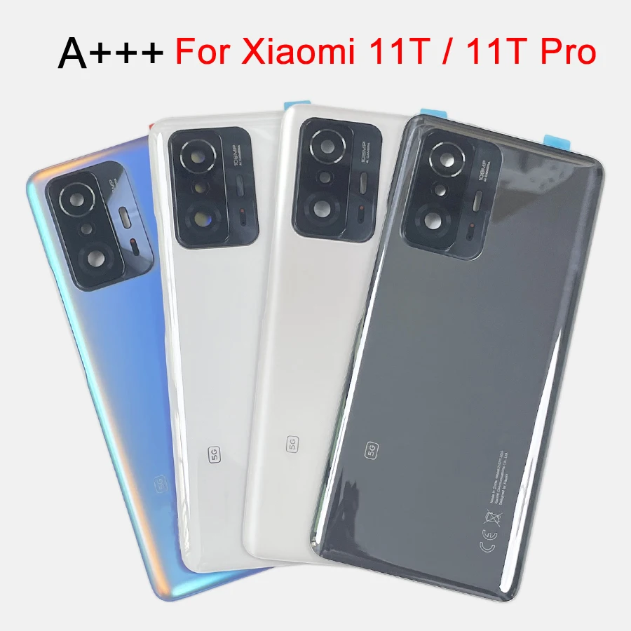 Фото A +++ для Xiaomi 11T Pro, задняя стеклянная дверца батарейного отсека для Mi 11t 5G, задняя крышка, сменная задняя крышка корпуса с объективом №1