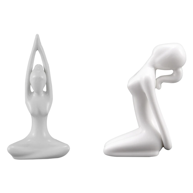 

2Pcs Abstract Art Ceramic Yoga Poses Figurine Porcelain Yoga Lady Figure Statue Home Yoga Studio Decor Ornament,1 & 10