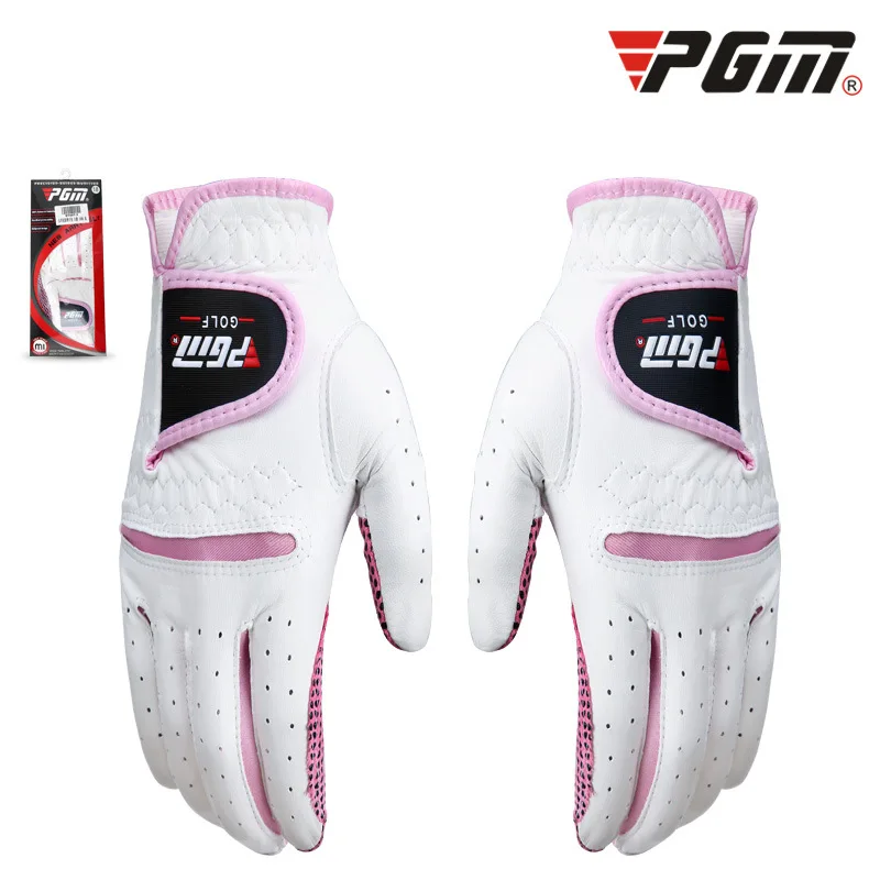 PGM 1 Pair Golf Gloves Women Kid Sheepskin White/pink Glove for Golf Protective Finger Training Breathable Anti-slip for Ladies