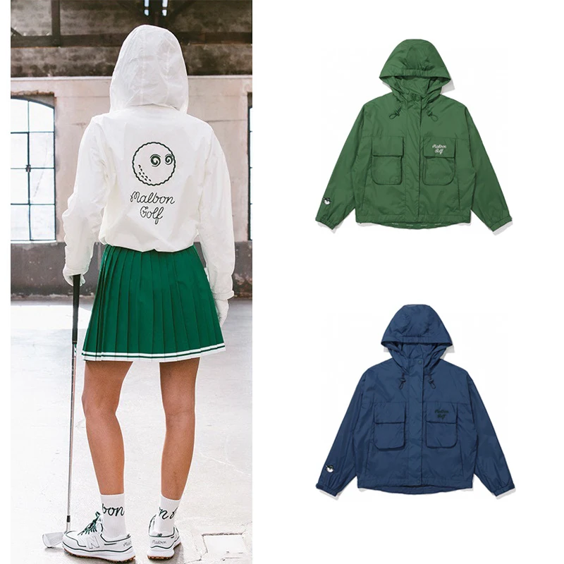 

Женский Тренч Malbon Golf, летняя спортивная куртка для отдыха, свободная ветрозащитная верхняя одежда на молнии с капюшоном и защитой от солнца ...