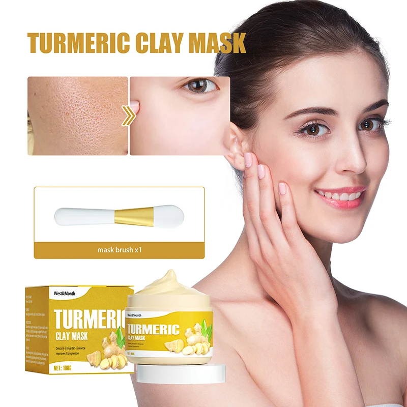 

100g Turmeric Clay Face Mask Purifying Deep Cleansing Brightening Oil Control Anti-aging Remove Acne Skin Care Facial Mud Masks