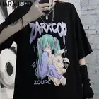 Женская футболка Harajpoo с коротким рукавом, новинка 2021, Студенческая свободная черная футболка в Корейском стиле Харадзюку С мультипликационным рисунком, стиль Instagram