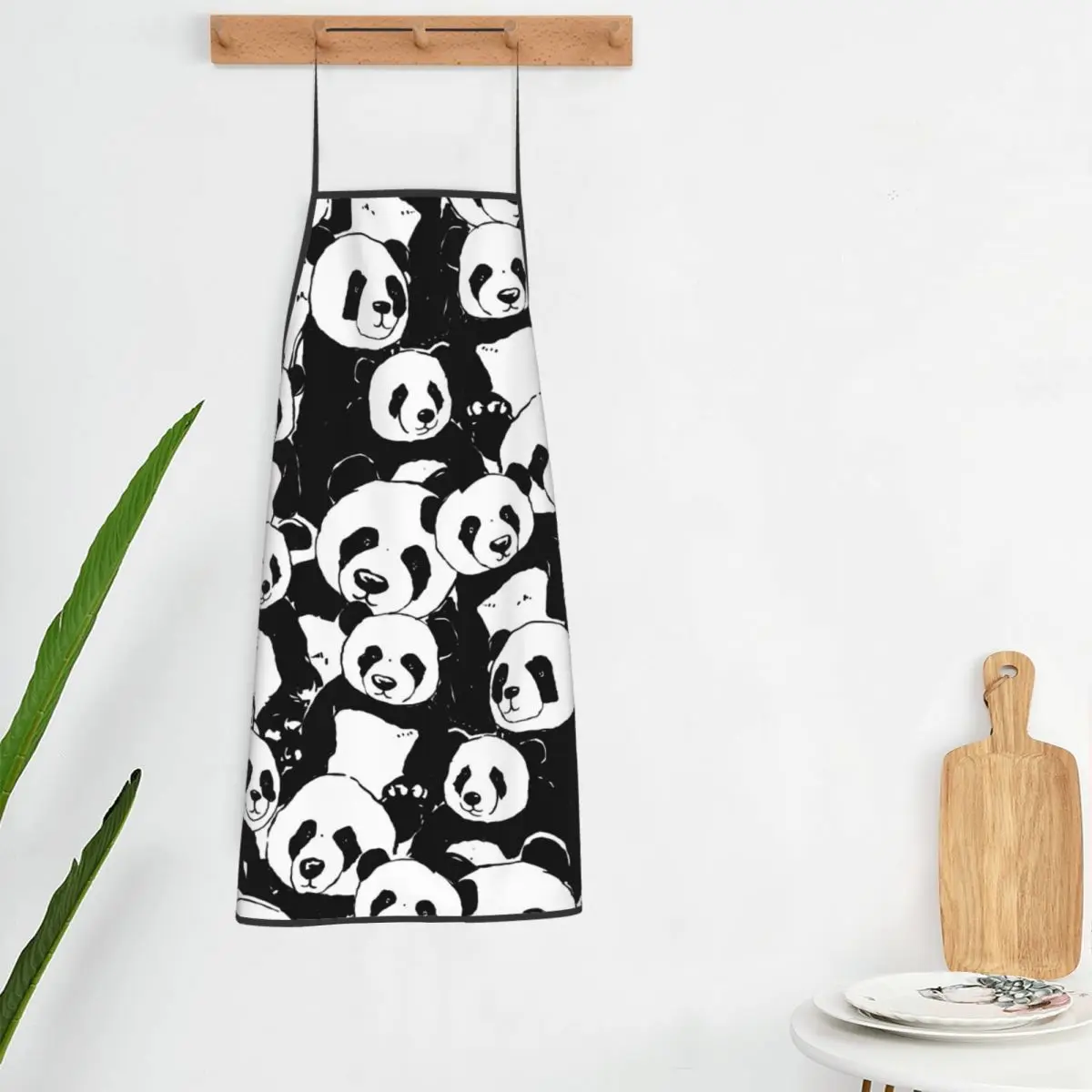 

Black And White Panda Apron Funny Animal Print Custom Cooking Kitchen Accessories Home Manicure Aprons without Pocket