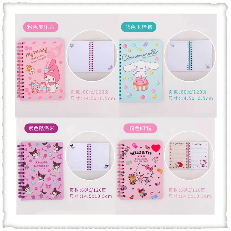 

Sanrio Melody Kitty Cinnamoroll Kuromi Cartoon Kawaii Girl Portable Notebook A6 Diary Bobine De Couleur Holiday Gifts