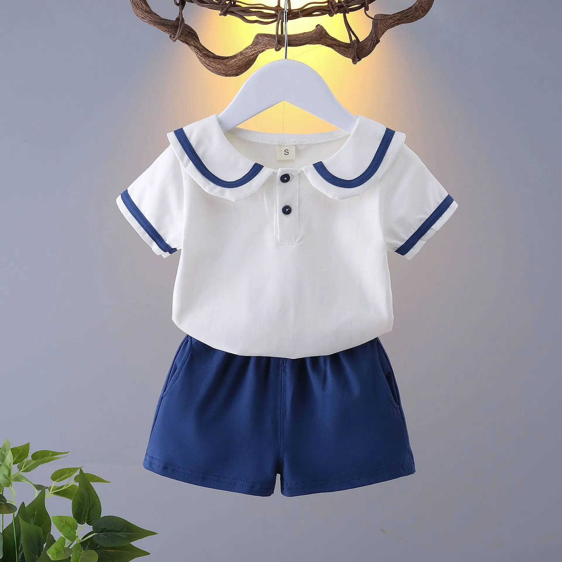 

Летний комплект одежды для девочек, повседневный комплект из 2 предметов с отложным воротником и короткими рукавами + брюки, детские праздвечерние чные комплекты