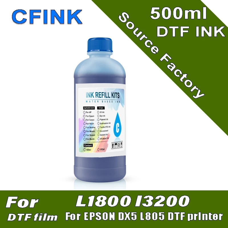 5 цветов x 500 мл чернила DTF для Epson L1800 L800 L805 DX5 DX7 I3200 I4720 I5113 переводной пленки