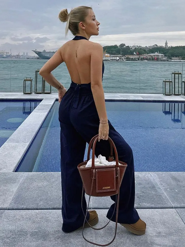 

Пикантный Однотонный женский топ на шнуровке с открытой спиной, модный Свободный Повседневный брючный комплект с запахом на подоле, летние женские наряды в стиле High Street