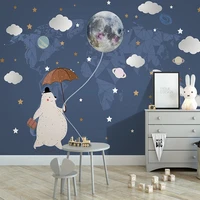 custom mural wallpaper nordic 3d space planet starry bear childrens room cartoon background wall painting papel de parede