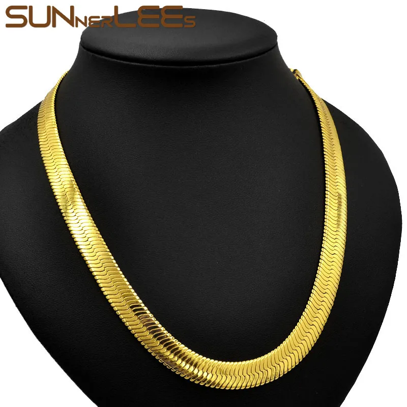 

SUNNERLEES модные ювелирные изделия позолоченное ожерелье 10 мм змеиная цепочка в елочку подарок для мужчин женщин C59