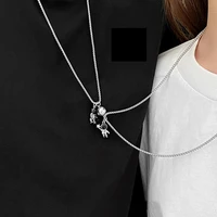 1 pair retro astronaut magnetic heart pendant couple necklaces for women men lovers best friend trendy necklace fashion jewelry