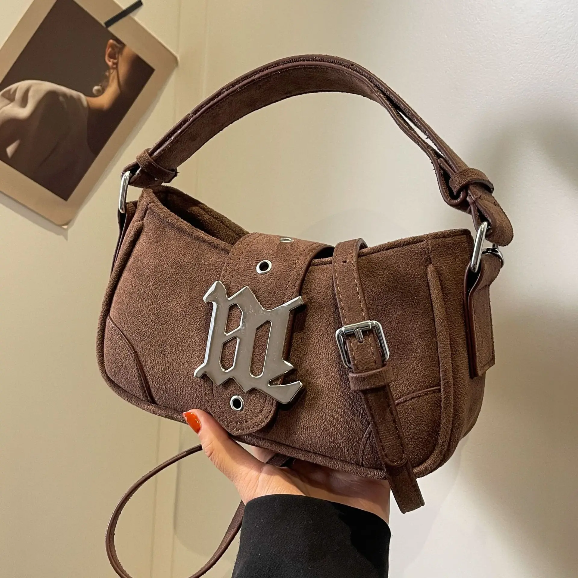 

Scrub Leather Small Square Bag for Women Autumn Winter Shoulder Bags Solid Color Underarm Bag Simple Girls Handbag Party Clutch
