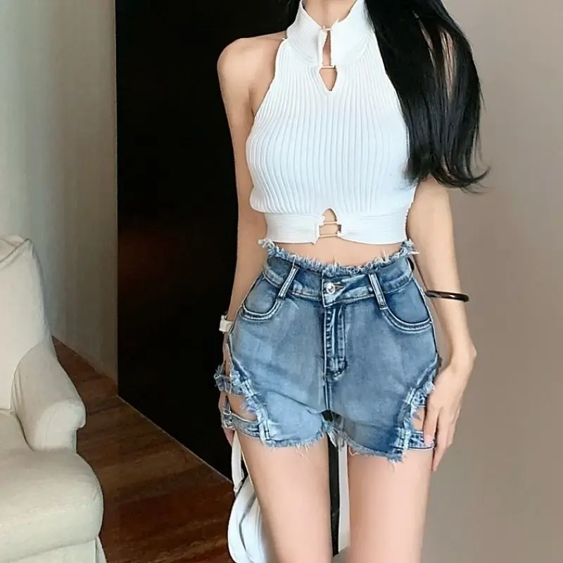 Sexy Hollow Out Summer High Waist Denim Hot Shorts Women Shorts Vintage Punk Shorts Jeans Hotpants 2023