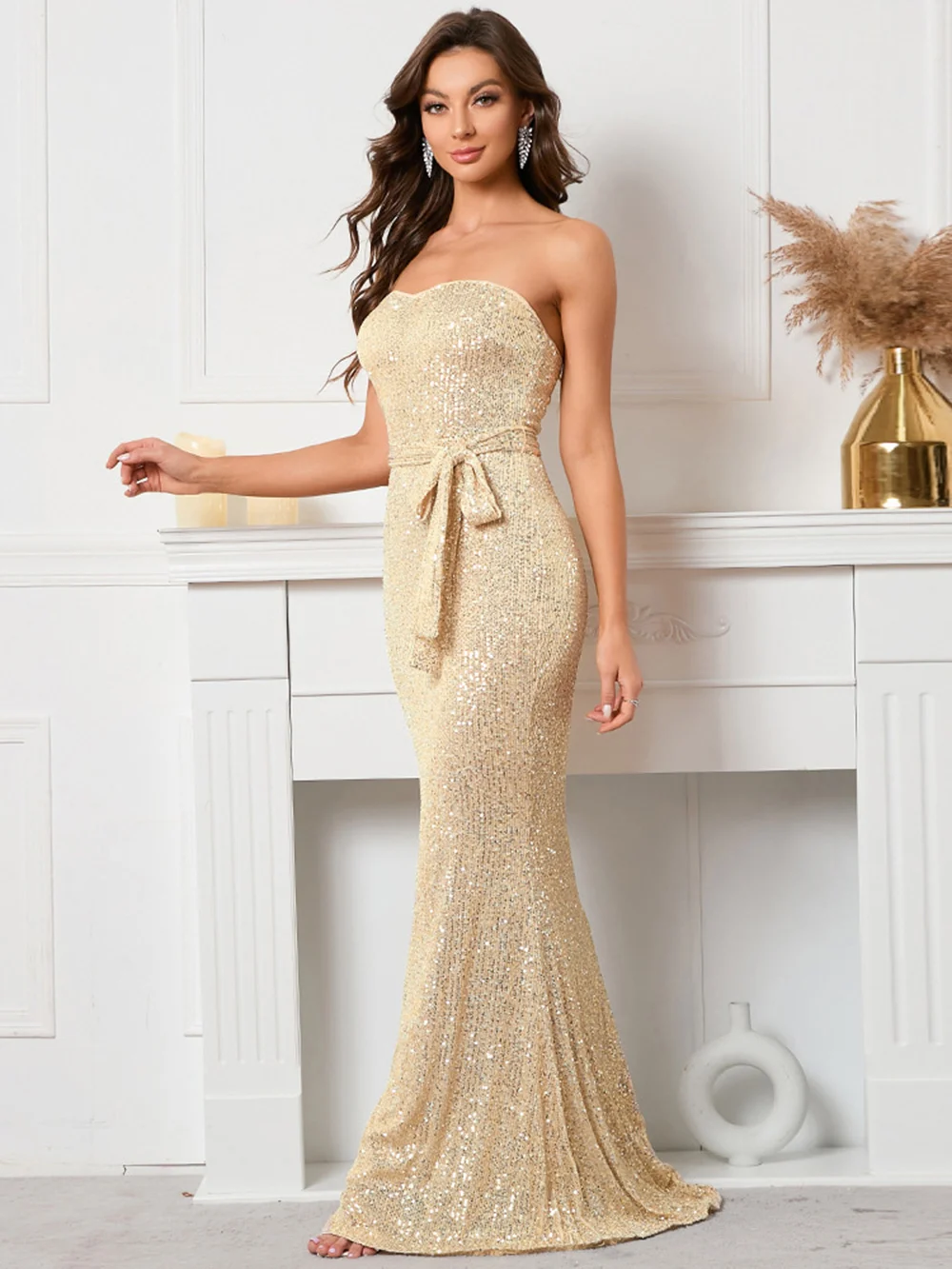 Romans Yellow Party Dress Strapless Short Evening Dress 2022 Bow Women Dress Tea Length Prom Dress Robe Wedding Party Dress