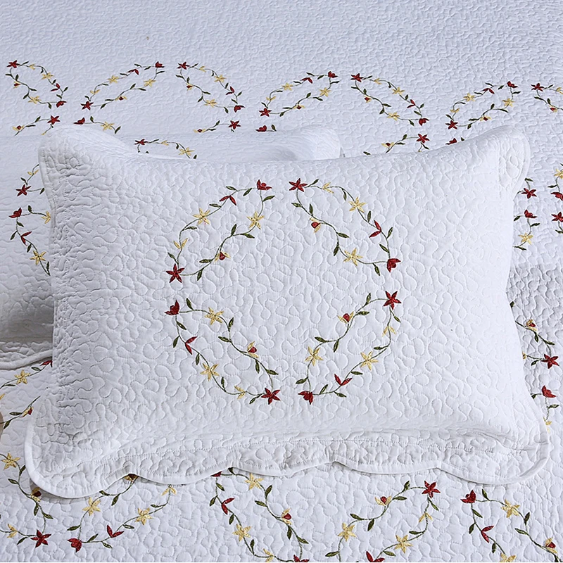 Покрывало на кровать Белое хлопковое стеганое одеяло Комплект из 3 предметов для