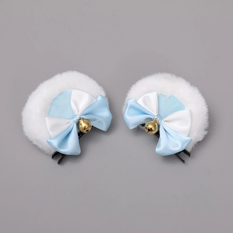 Handgemachte Kunst pelz runde Bären ohren Haars pange süße Doppel Bowknot Glocke Plüsch Tier Haarnadeln Anime Lolita Kawaii Cosplay – Detail 4