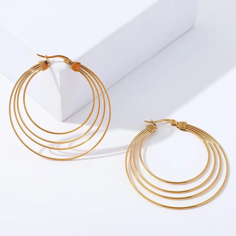 

Golden Stainless Steal Earrings Trendy Fashion Hoop Women's Earrings Round Ear Clip Earring Women