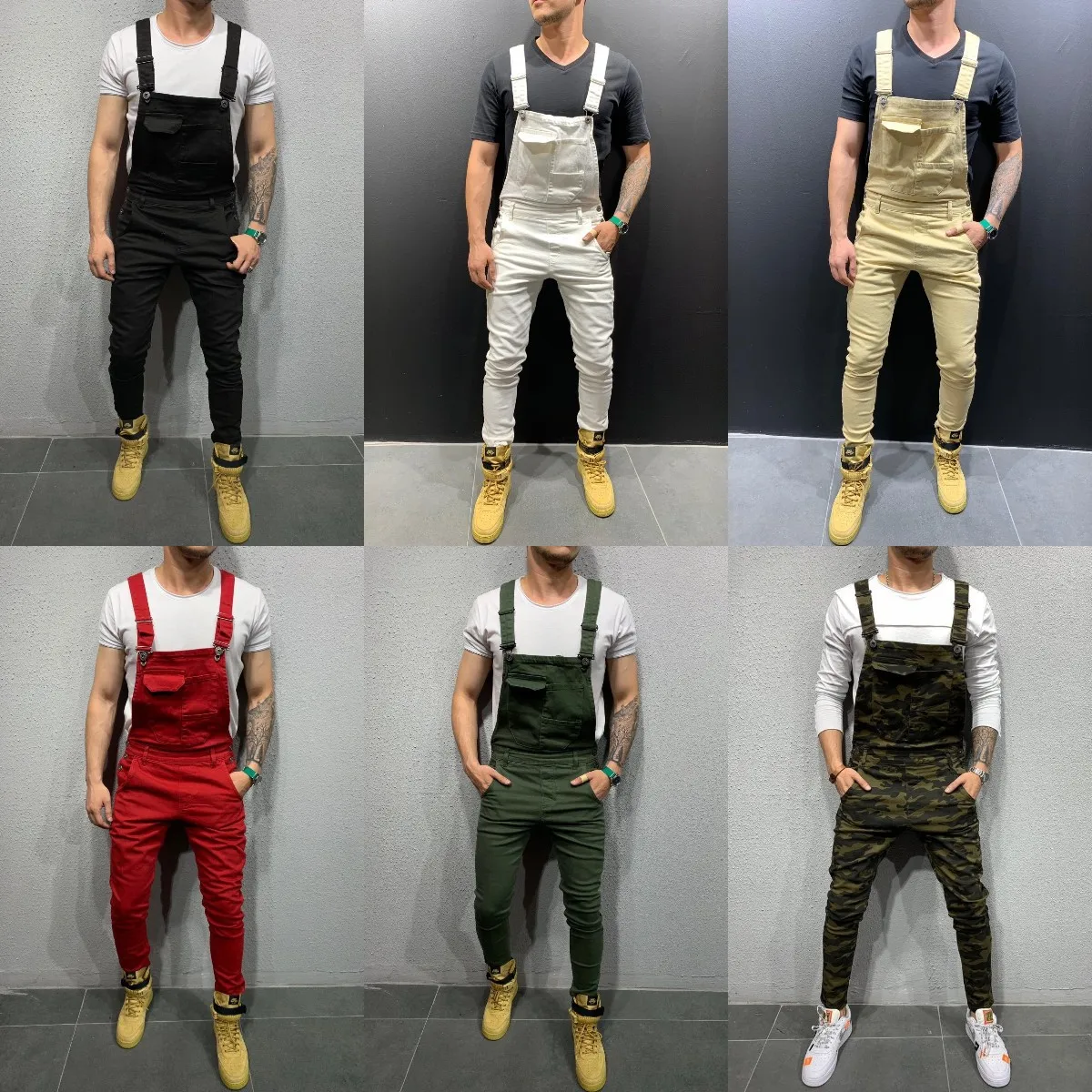 

Denim Overalls Men's Stylish Suspender Cowboys Trousers Outerdoor Cargo Jeans High Waist Multi-pocket Loose Denim Straight Pants