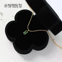 light luxury small green zircon square bead necklace clavicle chain for women stainless steel plated 18k gold jewelry