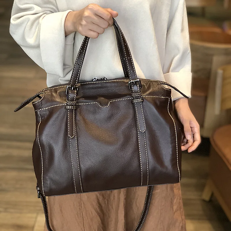 Luxury Large Capacity Women's Leather Handbag Soft Leather Shoulder Bag Professional Bag Retro Top Leather Casual Fashion Bag