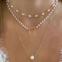 aporola fashion temperament women multilayer necklace pearl love three layer pendant necklace pearl clavicle chain gift jewelry