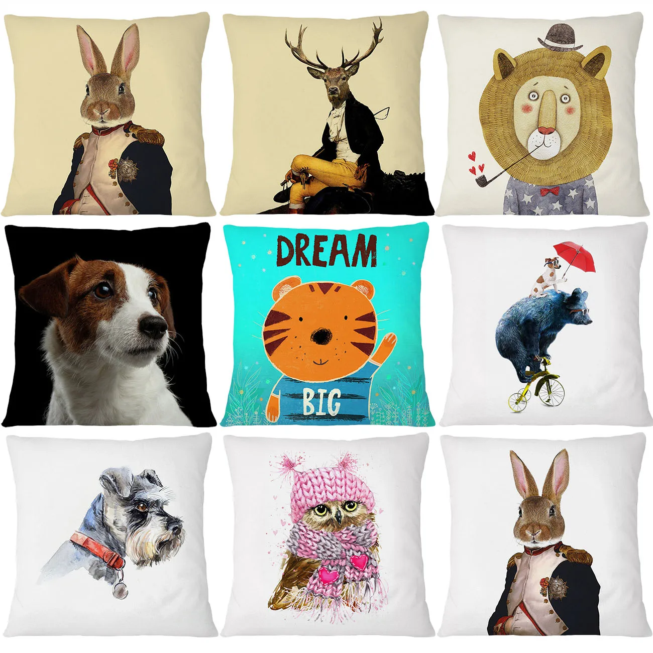 Кролик Лев мечта Тигр Шнауцер медведь собака сова наволочка ВИНТАЖНАЯ