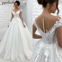 luxury scoop neck wedding dresses for women 2022 tulle lace appliques bridal gown elegant off the shoulder vestidos de novia