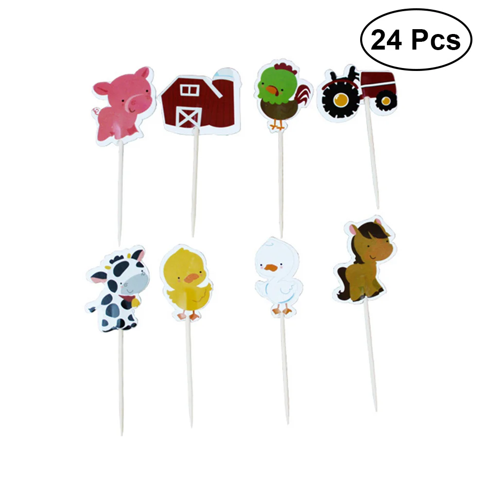 

24 Pcs Animal Farm Cake Cupcake Toppers Adorable Cake Decorating Supplies for Party Birthday
