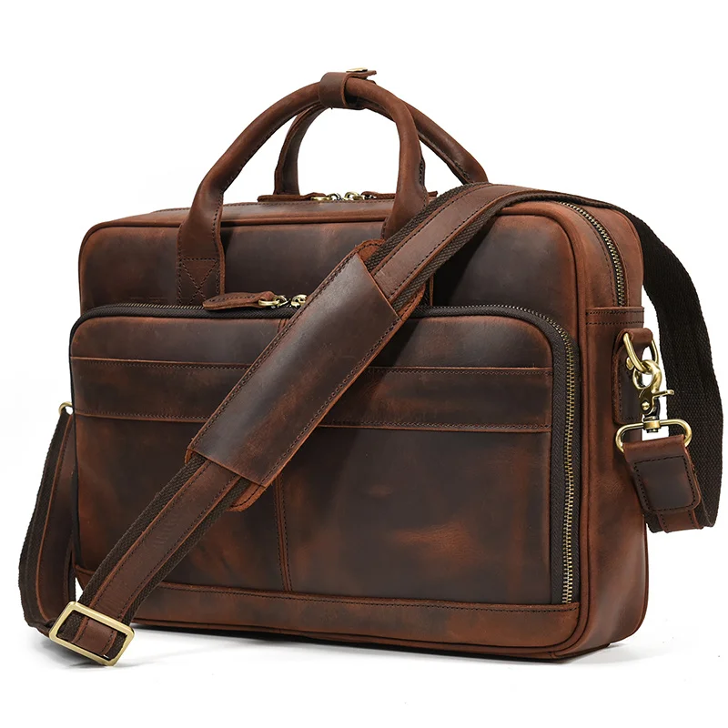

Business Leather Briefcase Of Men Male Real Cowskin Latop Computer Bag Men's Working Tote Handbags Vintage Fashion Design