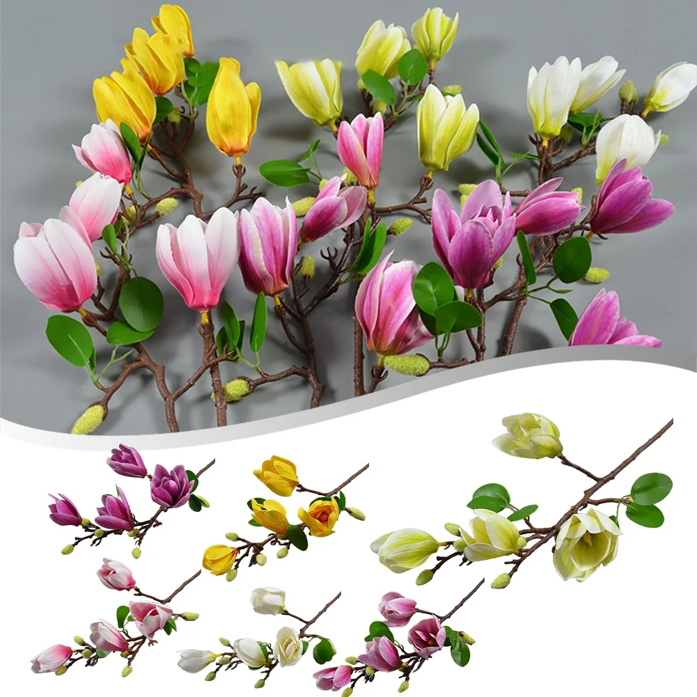 Искусственный цветок из шелка и пластика искусственный 4 головки магнолия одна