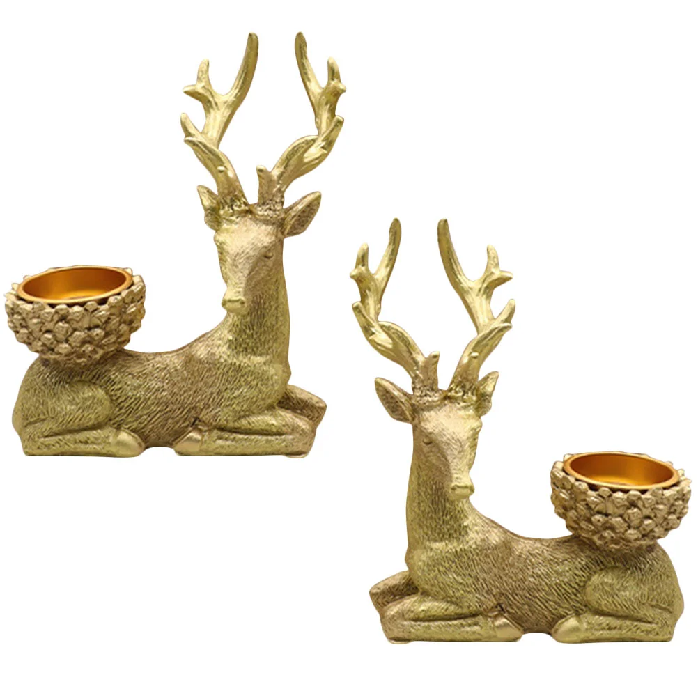 

Elk Resinxmas Decor Ornament Candlestick Desktop Holder Decoration Sculpture Decors Craft Cups Deer Ornaments Lovely Adornment