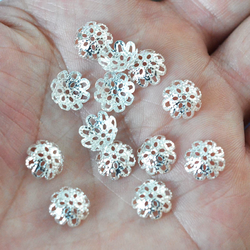 

2017 Promotion yiwu Beads 10mm 100 pcs/lot DIY Gold/Silver Plated Hollow Flower Metal Charms Bead Caps