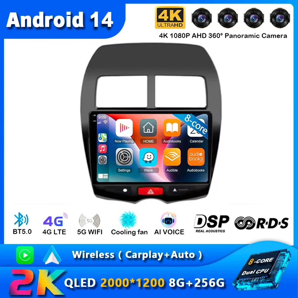 Автомагнитола на Android 14 для Mitsubishi ASX 1 2010 2011-2012 с GPS-навигацией мультимедийным