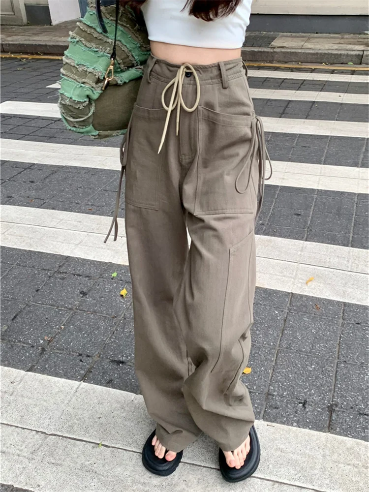 

QWEEK Korean Fashion Cargo Pants Women Oversized Harajuku Vintage Y2K Solid Wide Leg Trousers Female 90s Retro Baggy Pantalon