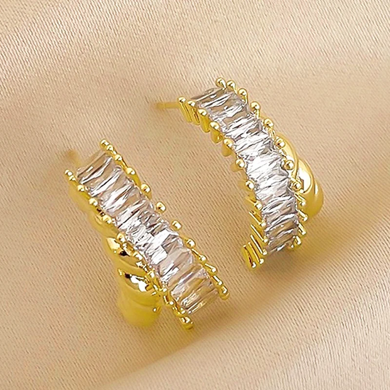 

Fashion Exquisite Shiny Zircon C Shape Ear Clips Metal Plated Clip Earrings Women's Earrings Wedding Jewelry Gifts 2022 New