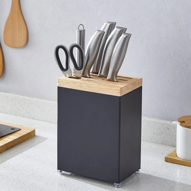 

Stainless Steel Knife Set Block Holder Stand Drainer Scissors Rest Kitchen Organizer Storage Counter Top Space Saver Wood Black
