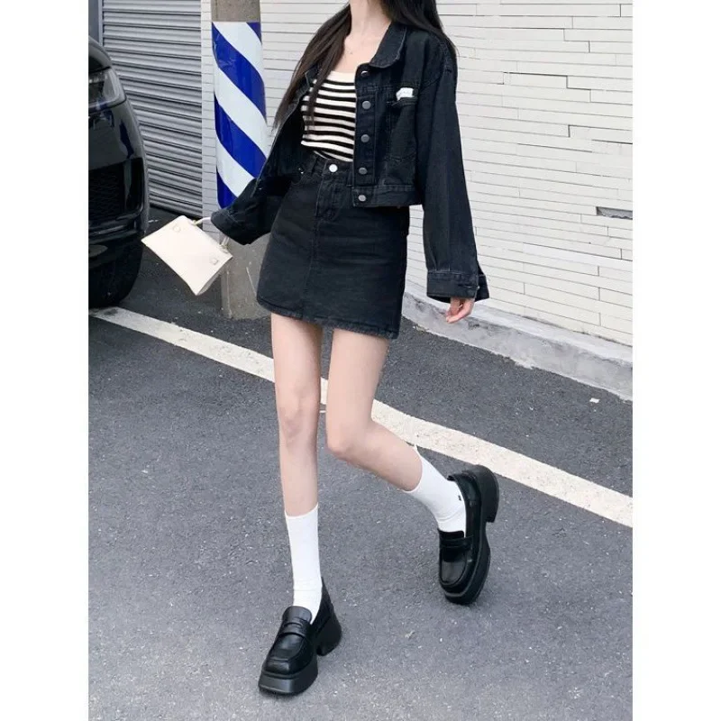 Соленый женский костюм укороченная джинсовая куртка облегающая короткая юбка