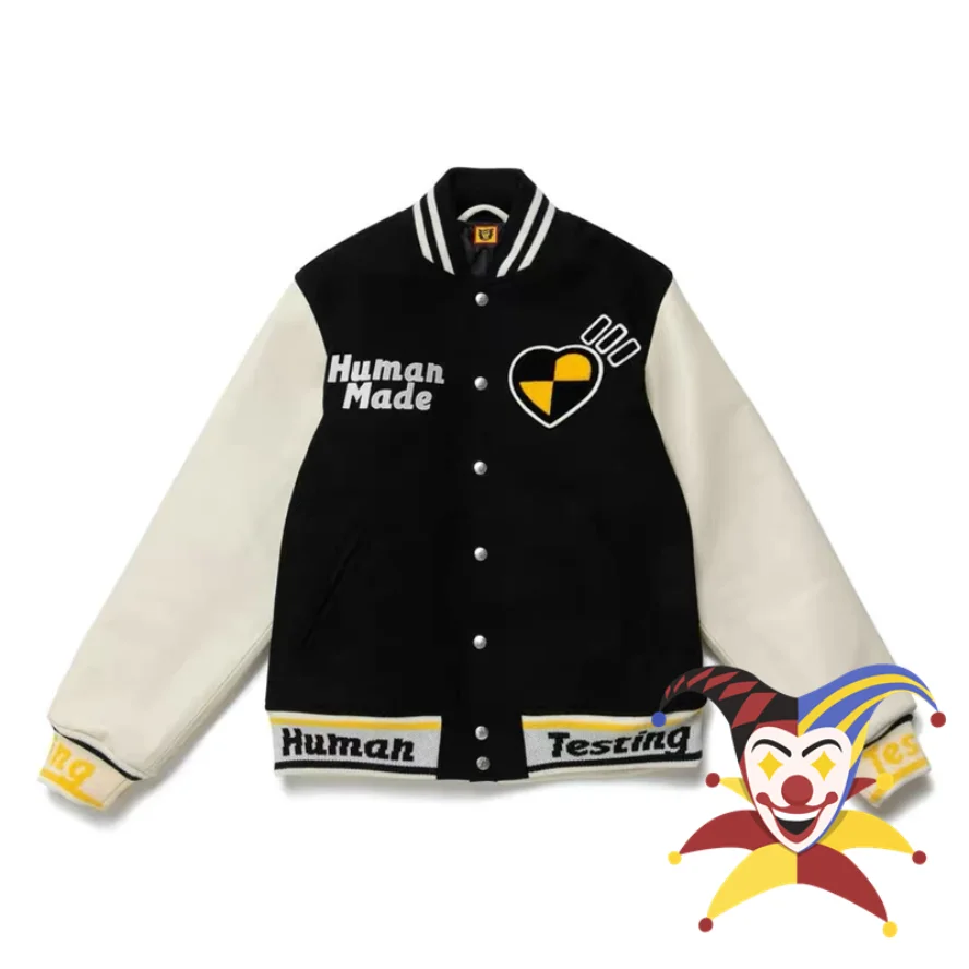 

2022fw Human Made Jacket Men Women Embroidery Leather Sleeve Baseball Jacket Coats Varsity