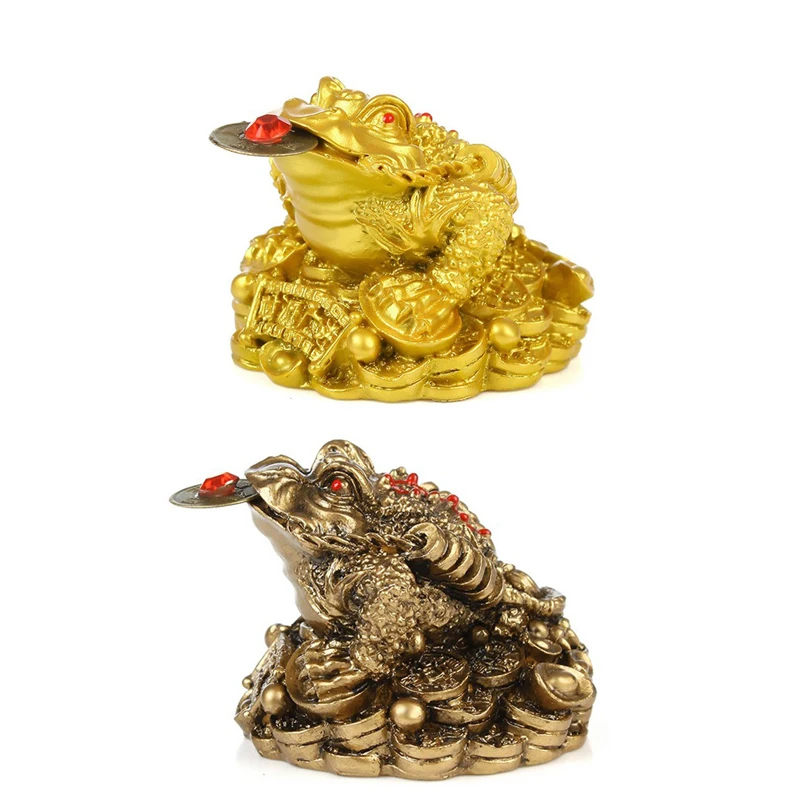 

Home Decor Luckly Chinese FengShui Money Toad Lucky Fortune Wealth Golden Frog Figurine Toad Coin Home Office Desktop Decoration