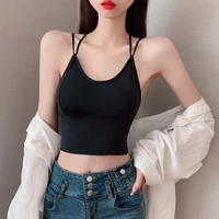 sexy tops women 2022 thin shoulder straps cross hollow camisole niche simple beauty back ice silk bottoming top women y2k top