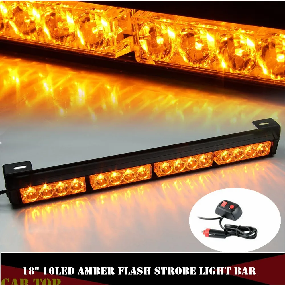 

Flasher Yellow Strobe Lights Stroboscopes Auto 12v 16LED Red Blue Emergency Light Warning Traffic Advisor Flash Lamp Light Bar