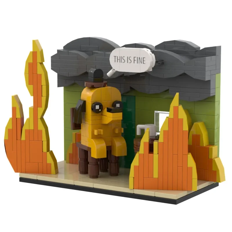 299 Шт. MOC This Is Fine Dog Набор Строительных Блоков Мультяшные Пожарные Мемы Игрушка