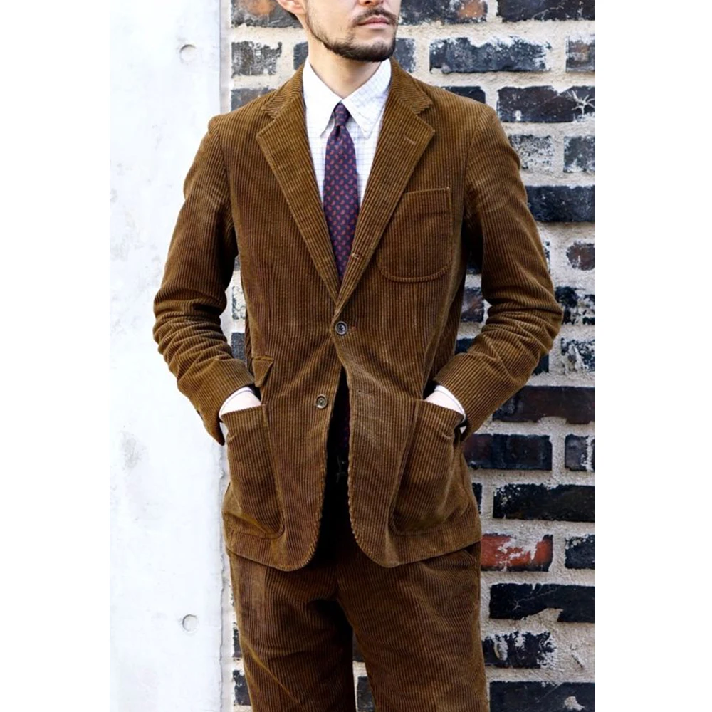 Элегантные мужские костюмы, мужской вельветовый костюм из двух ...