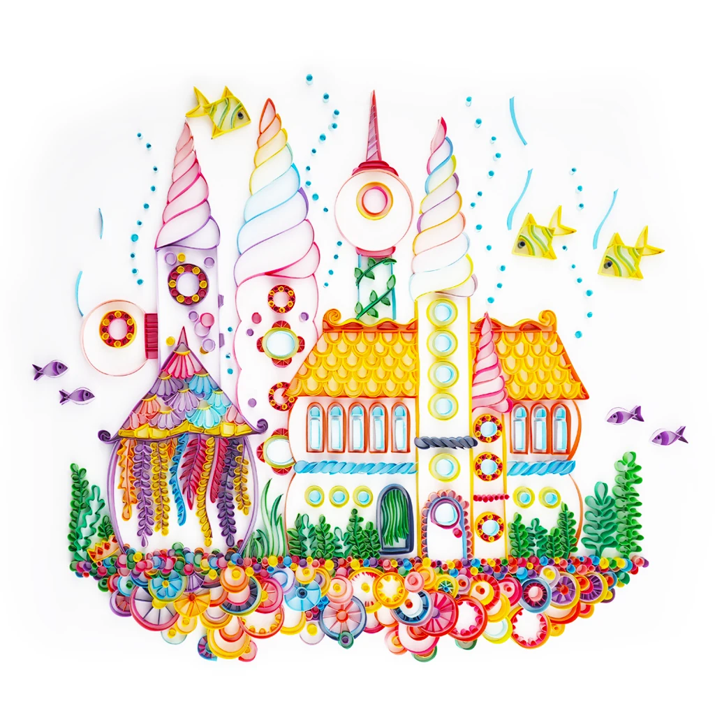 

UNIQUILLING Sea Castle Quilling Paper Painting Creative Wall Art Decor DIY Quilling Paper Crafts Gift Quilling Paper Tools Kit