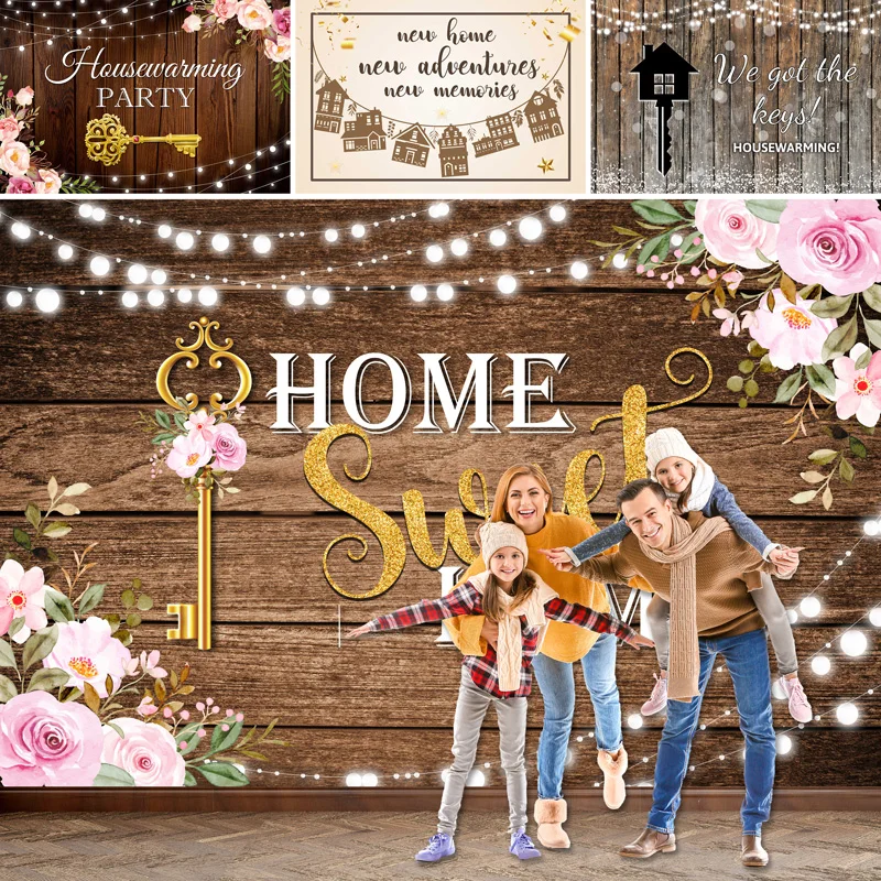 

SeekPro Housewarming Backdrop We Got The Keys Rustic Wooden New House Background Decorative Glitter Sweet Home Party Photography