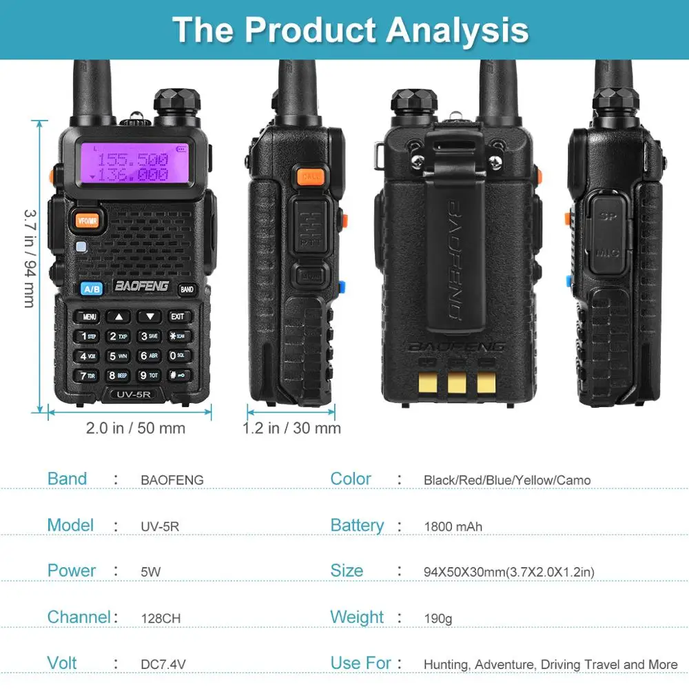 Baofeng  UV-5R Walkie Talkie Dual Display VHF 136-174 UHF 400-520mHZ 5W Two Way Ham Radio