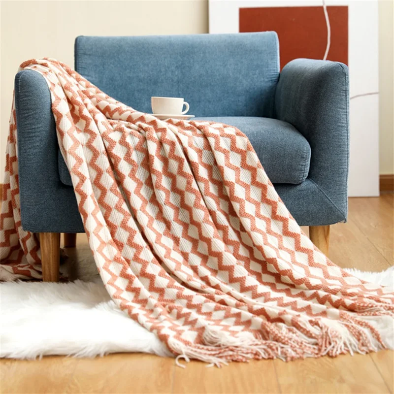 

Вязаное одеяло с волнистыми узорами чехол для кровати дивана ниточное одеяло s с кисточкой для дома офиса автомобиля накидка-шаль шарфы
