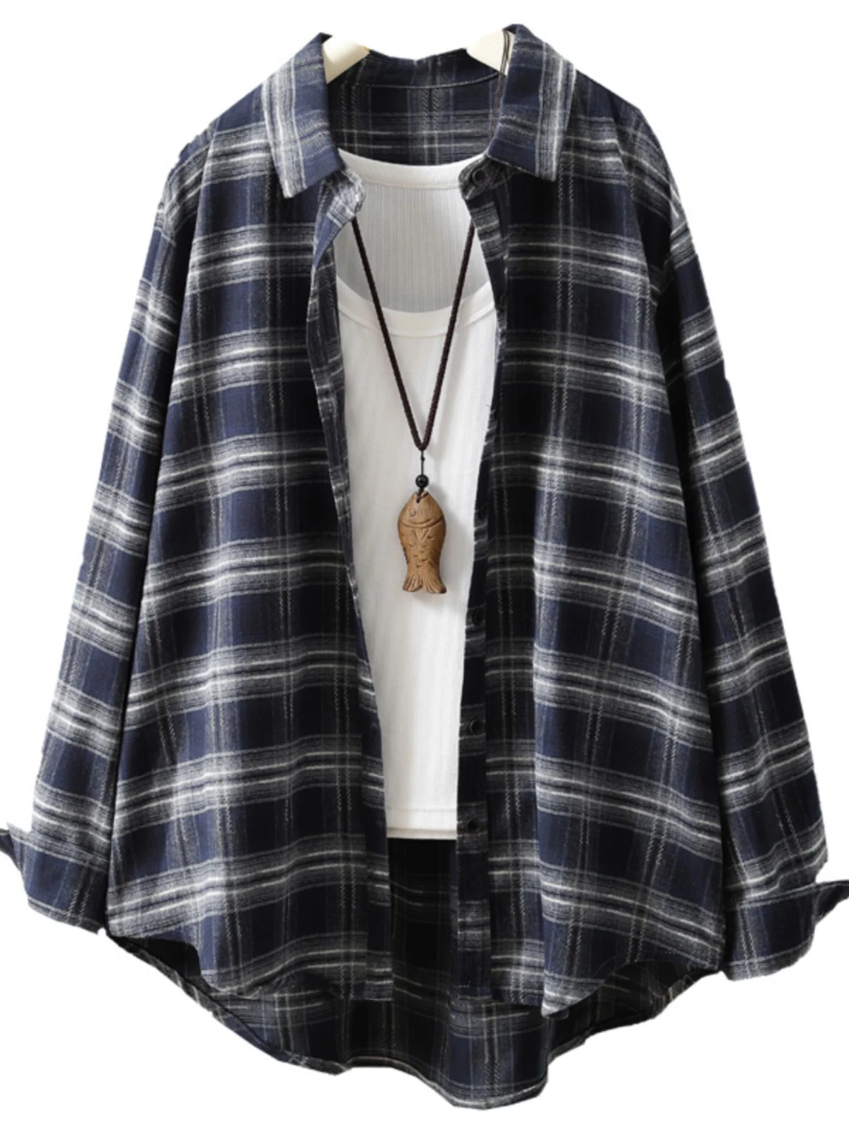 Весенне-осенние новые клетчатые рубашки с коротким передом и длинной спиной