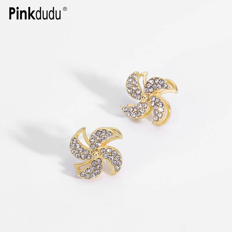 

Pinkdudu Rotatable Windmill Stud Earrings for Women Cute Girl Inlaid Rhinestone Special design Earrings Jewelry Gifts PD582