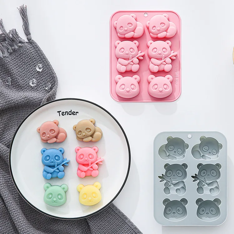 

6-полая силиконовая форма с изображением панды, мультяшное животное, бамбуковая форма для помадки, конфет, шоколада, желе, мыло, форма для торта, аксессуары для выпечки