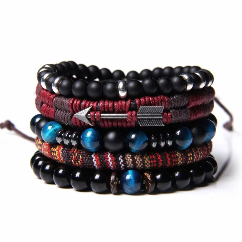 

Woven Bracelet Set Beads Bracelets For Women Men Natural Stone Stretch Bracelet Set Rhodonite Quartzs Jewelry